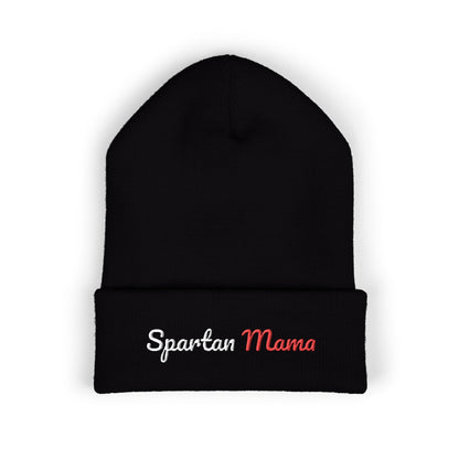 Spartan Mama Embroidered Cuffed Beanie – Cozy Winter Hat for Proud Moms