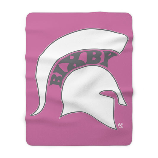 Spartan White Logo Comfy Sherpa Fleece Pink Blanket