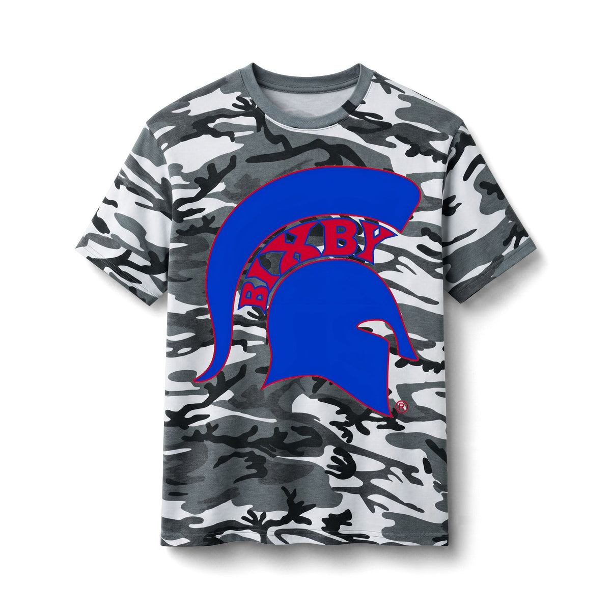 Bixby Spartans Camo Spartan - Blue Spartan Helmet Graphic Tee