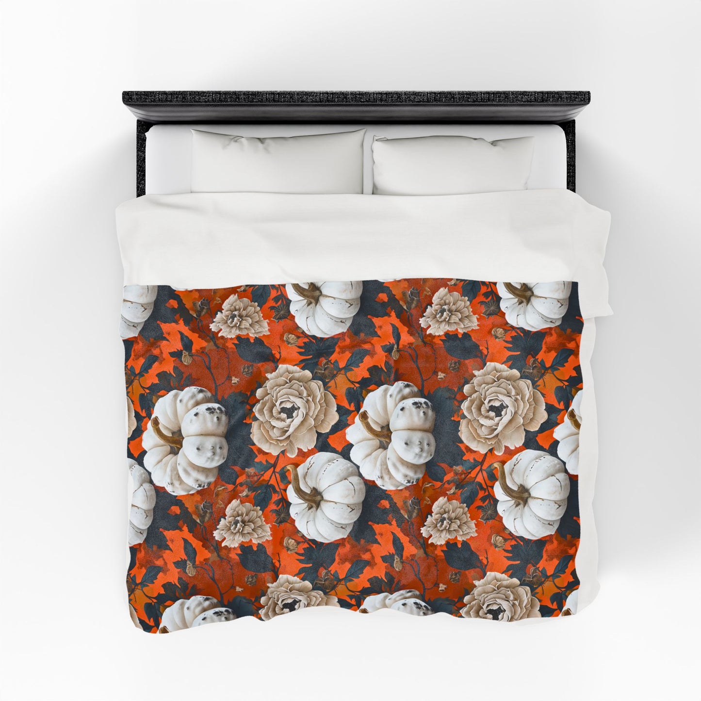 Pumpkin Floral Blast Velveteen Plush Blanket