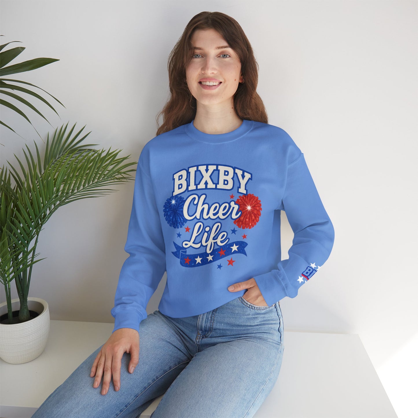 Bixby Cheer Life With Sleeve Print Gildan Sweatshirt