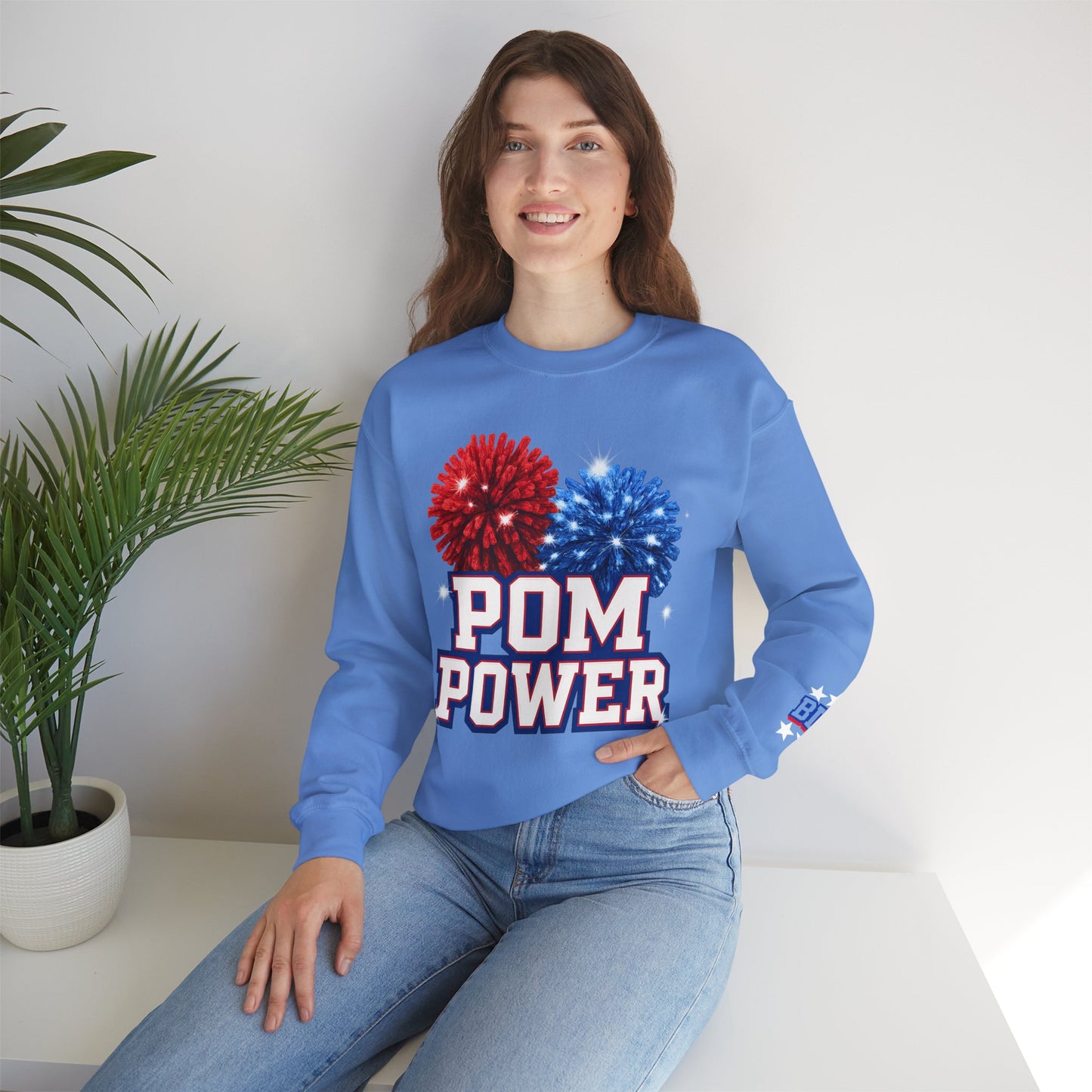 Pom Power With Sleeve Print Gildan Sweatshirt