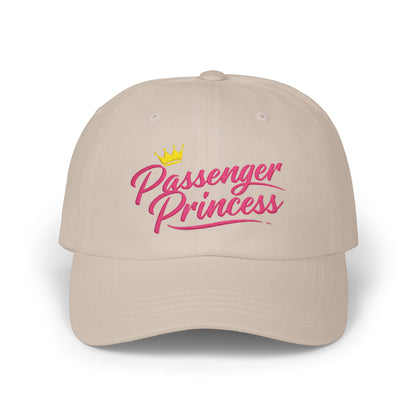 Passenger Princess Dad Cap – Embroidered White Baseball Hat with Pink Script and Crown