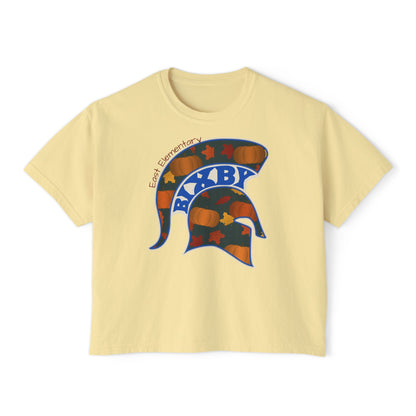 Bixby Spartans East Elementary Pumpkin Patch Helmet Women's Boxy Tee – Fall Mom Shirt