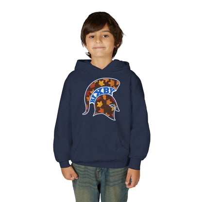 Bixby Spartans Fall Leaves Helmet Youth Hoodie – Kids Autumn Game Day Hoodie