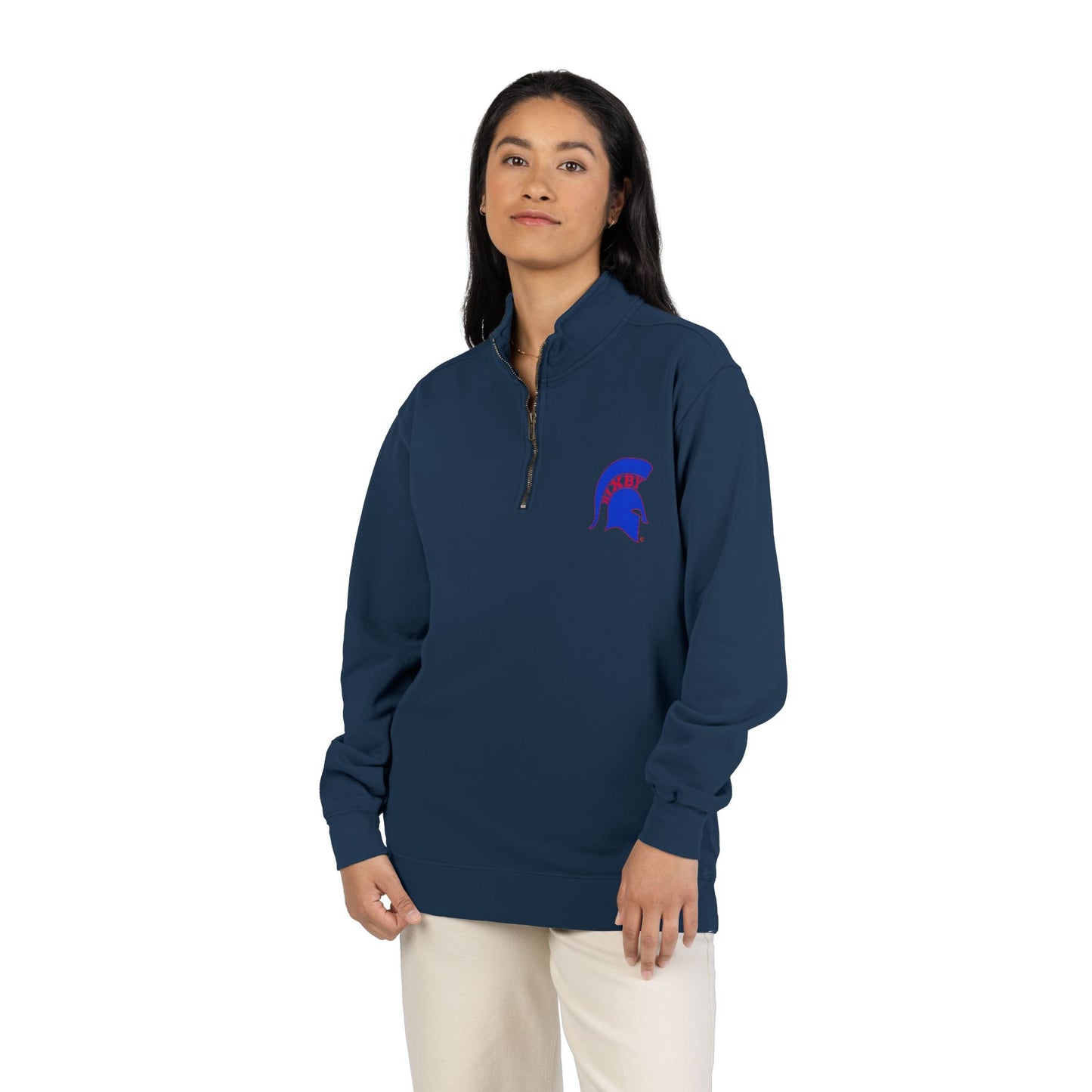 Spartan Blue Helmet Quarter-Zip Comfort Colors Pullover