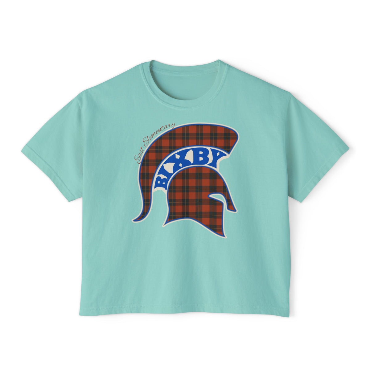 Bixby Spartans East Elementary Plaid Helmet Women's Boxy Tee – School Spirit Mom Shirt