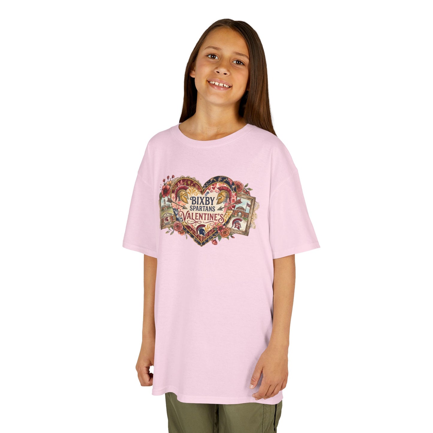 Bixby Spartans Youth Valentine's Vintage Heart Gildan Tee