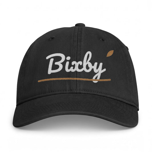 Dad cap embroidered with Bixby Garden Script Comfort Colors Washed.