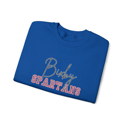 Bixby Spartan Embroidered Crewneck Sweatshirt — Cursive & Yearbook Fonts
