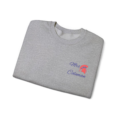 Personalized Spartan Helmet Embroidered Blue Lettering Gildan Sweatshirt
