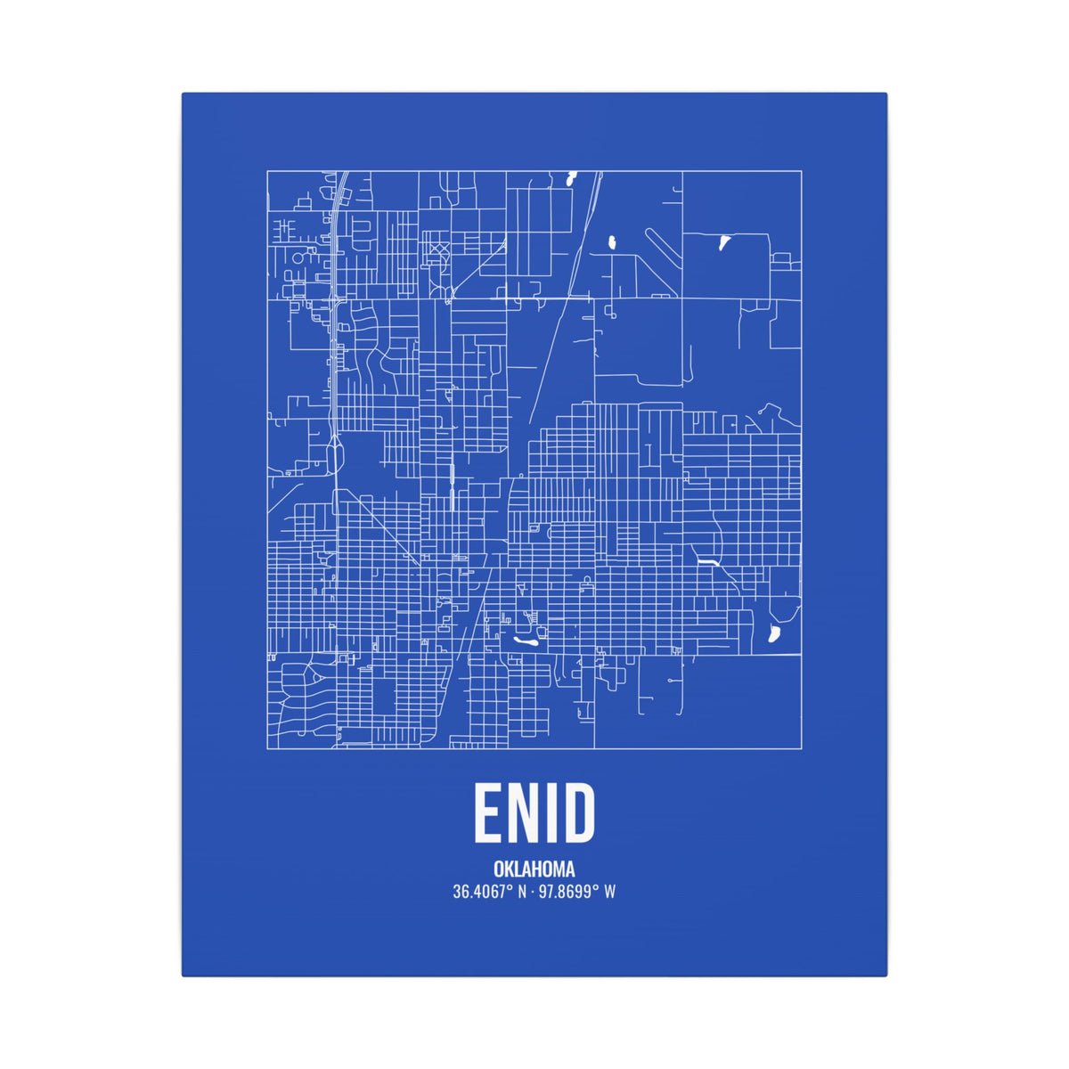 Enid Street Map Canvas, White on Royal Blue