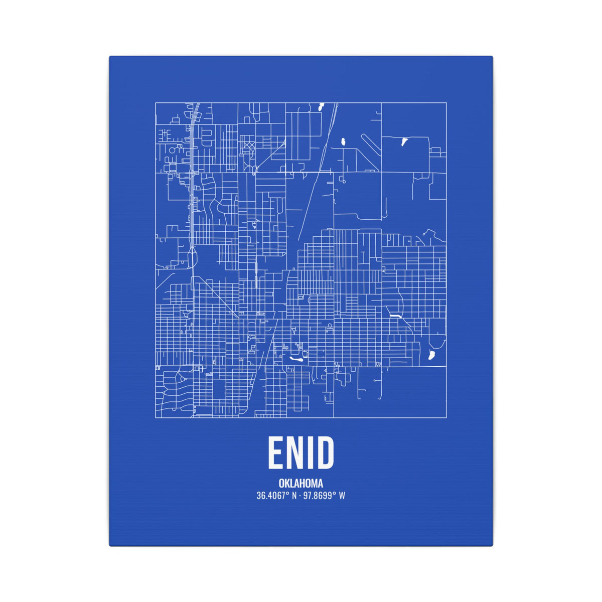 Enid Street Map Canvas, White on Royal Blue