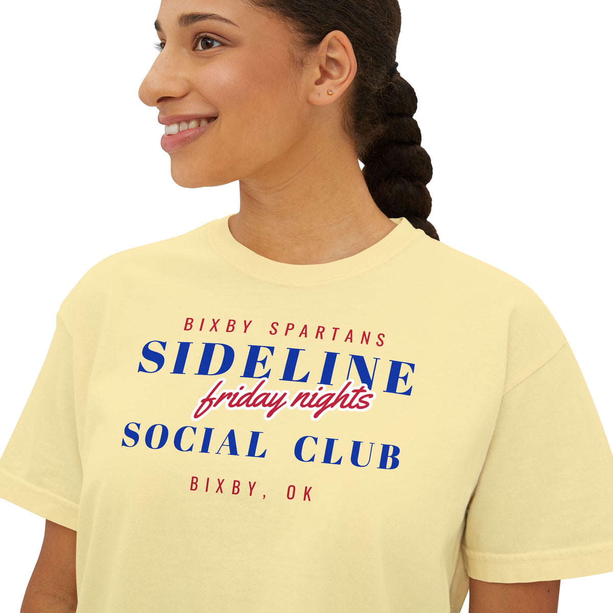 Bixby Spartans Sideline Social Club Friday Nights Women's Boxy Tee – Football Mom Shirt