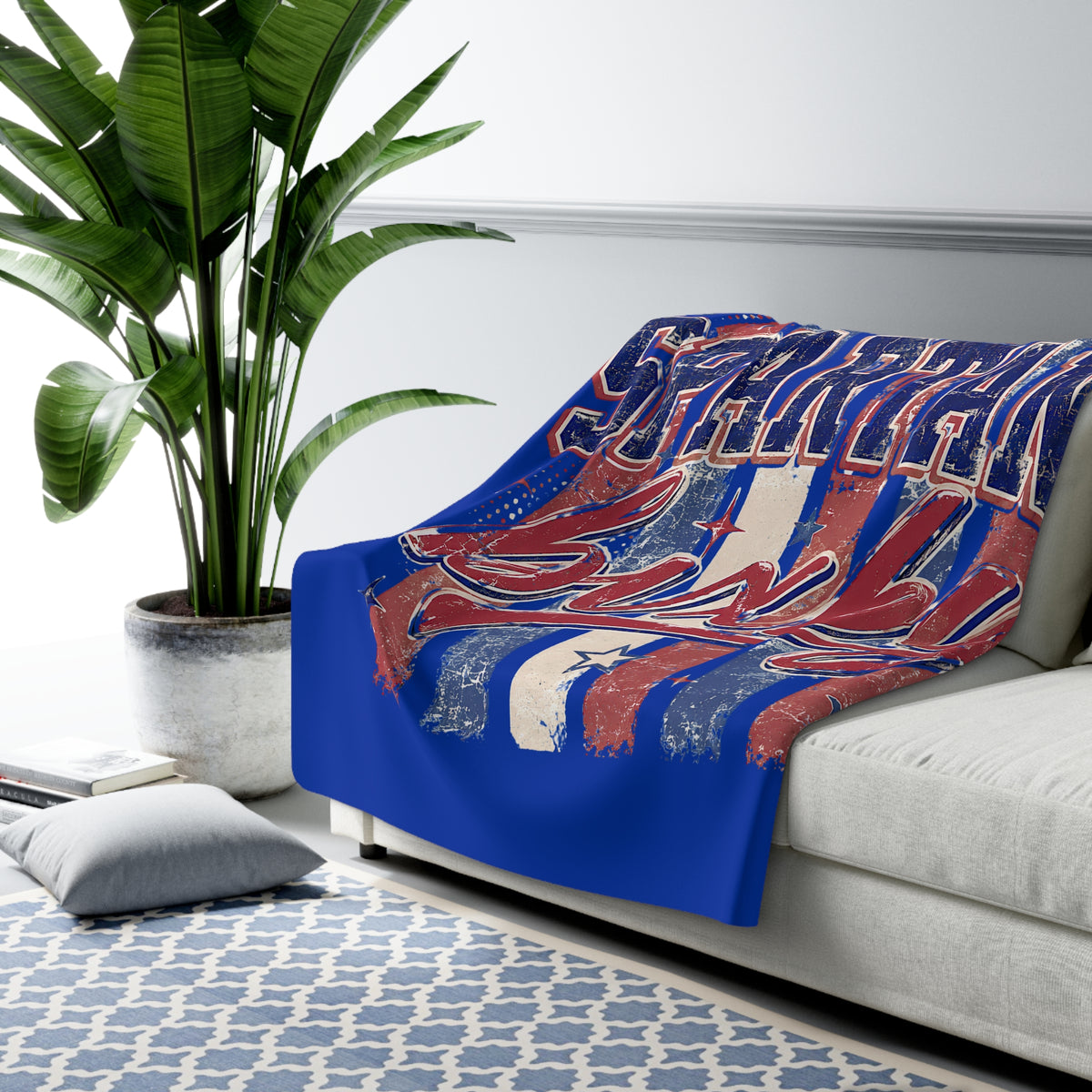 Spartans Bixby Sherpa Blanket – Vintage Red, White & Blue Team Throw