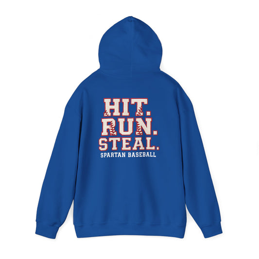 Run. Hit. Steal. Spartan Baseball Gildan Hoodie