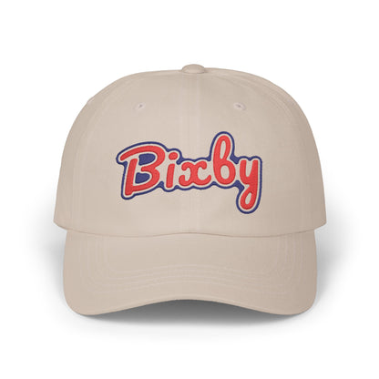 Embroidered "Bixby" Classic Dad Cap — White Retro Script Baseball Hat