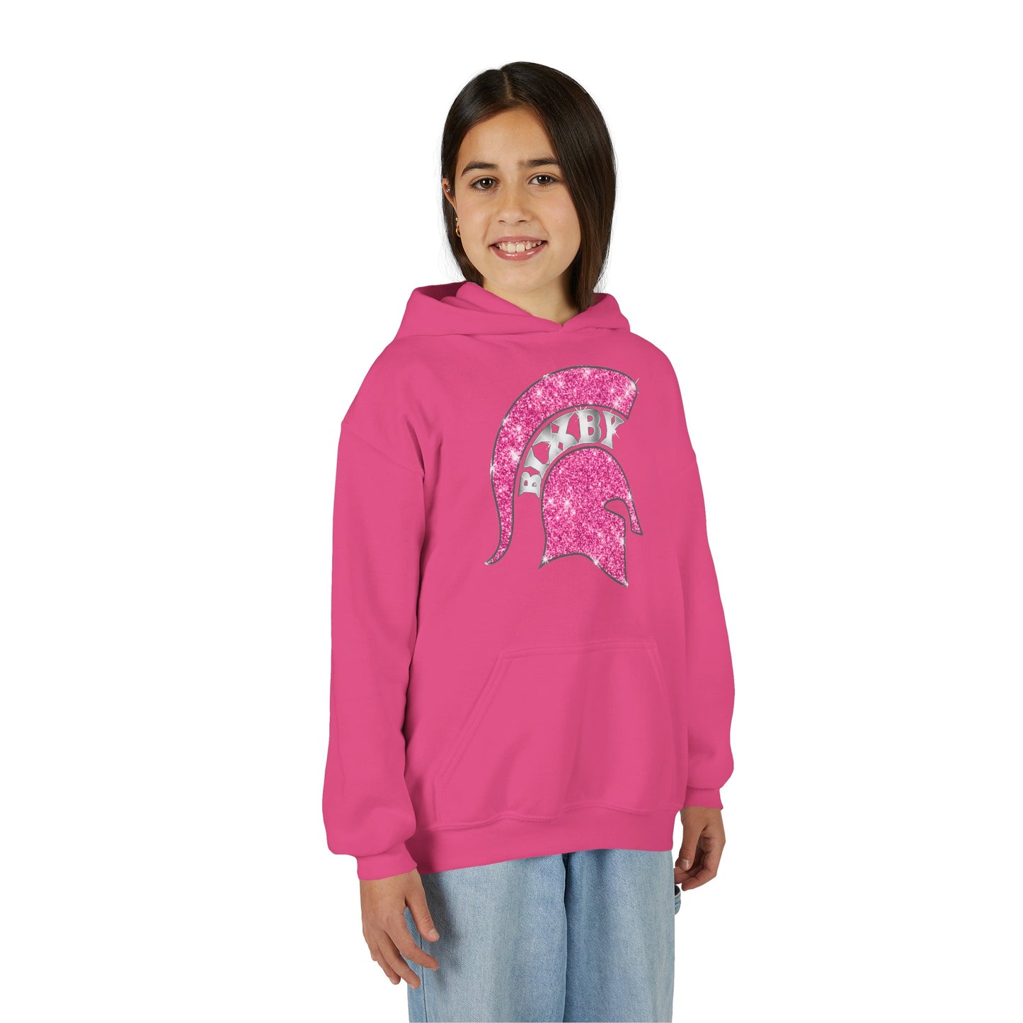 Bixby Spartan Pink Helmet Bling Youth Gildan Hoodie