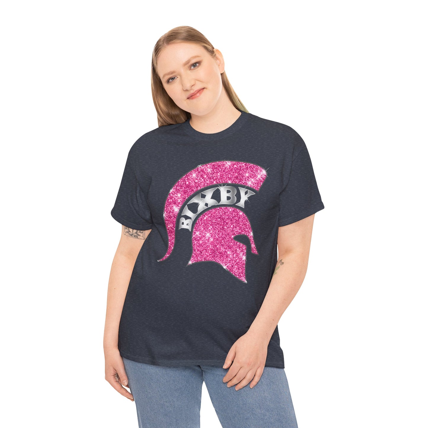 Bixby Spartan Pink Helmet Bling Gildan Tee