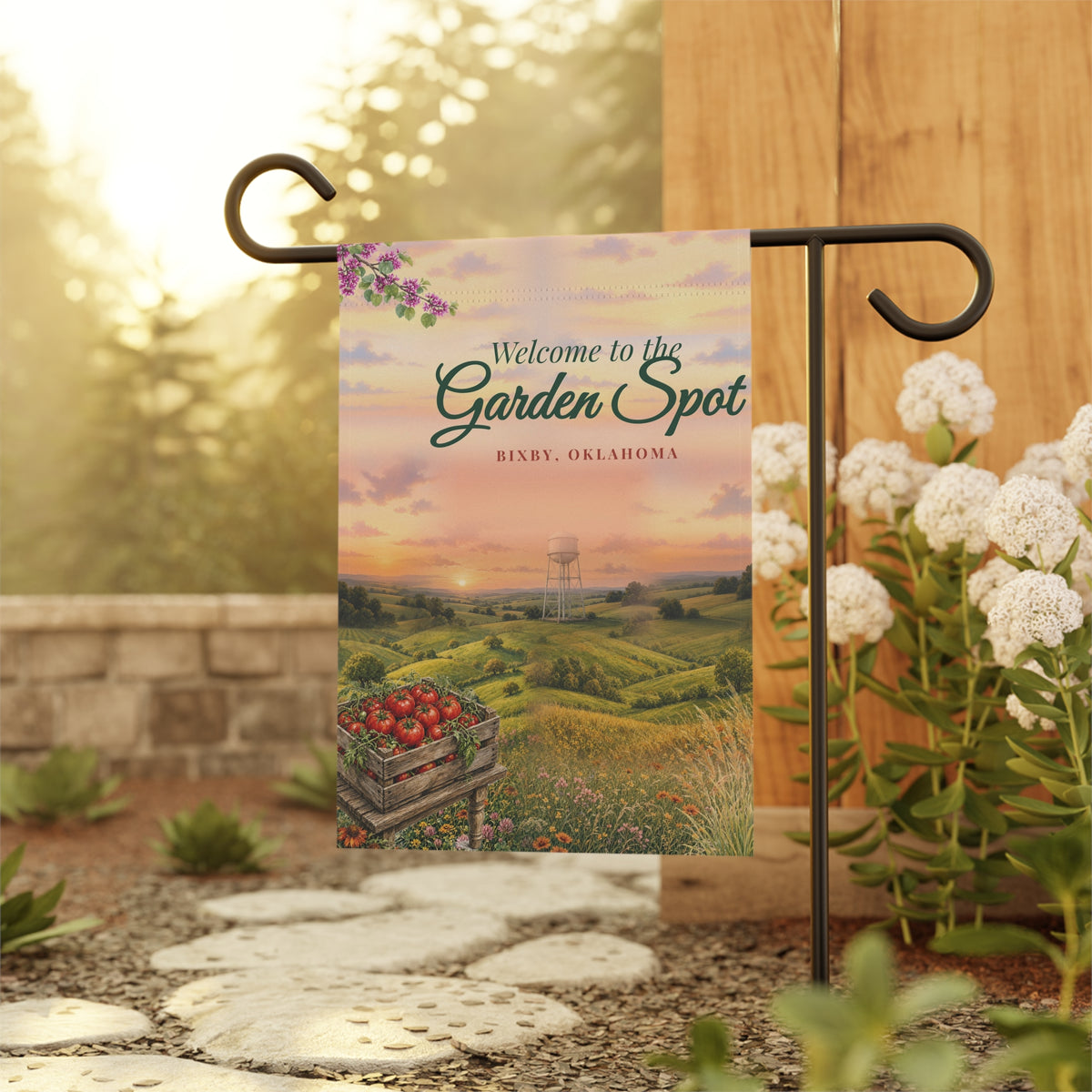 Welcome to the Garden Spot Bixby Garden Flag, in the garden