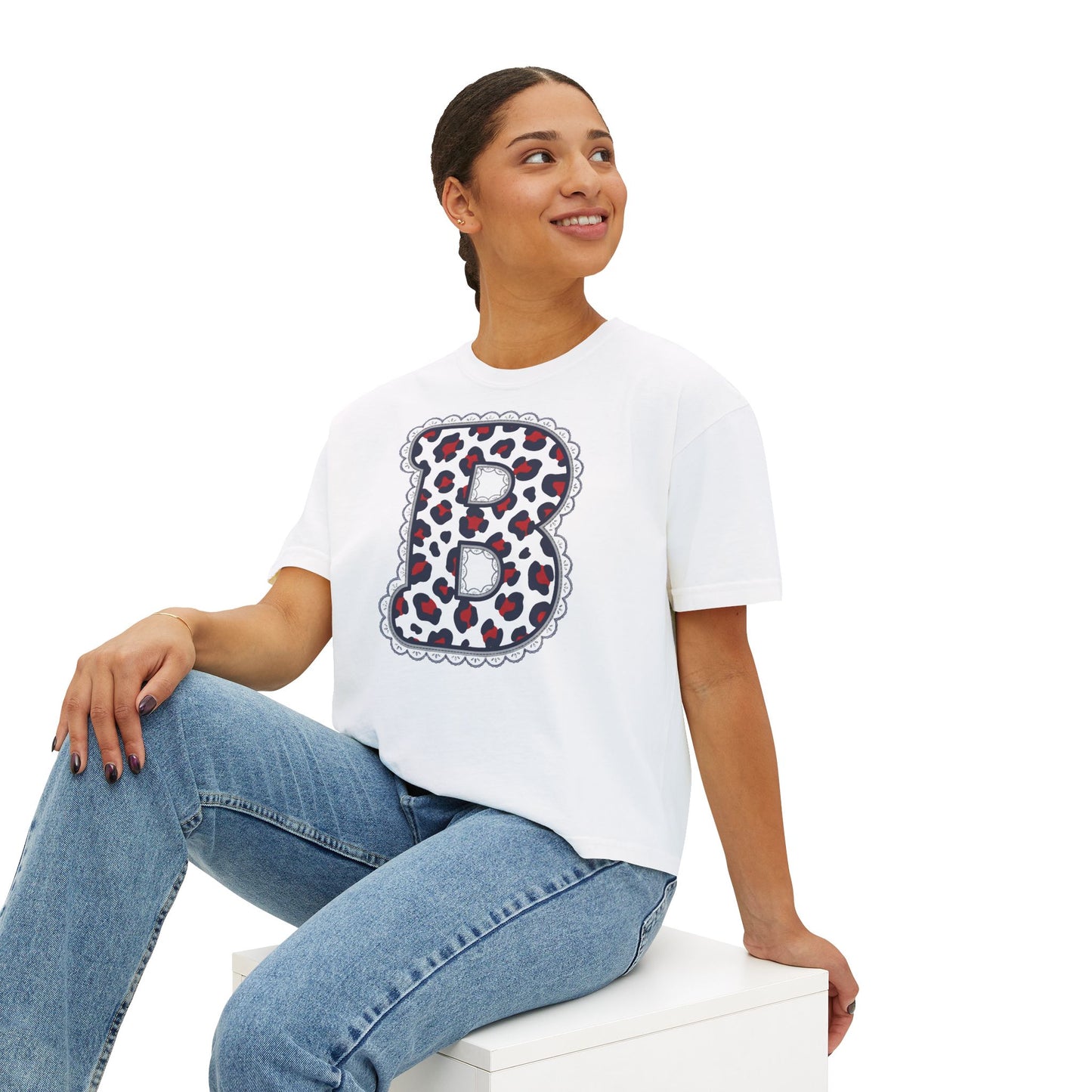 Leopard Print Initial 'B' Women's Boxy Comfort Colors Tee