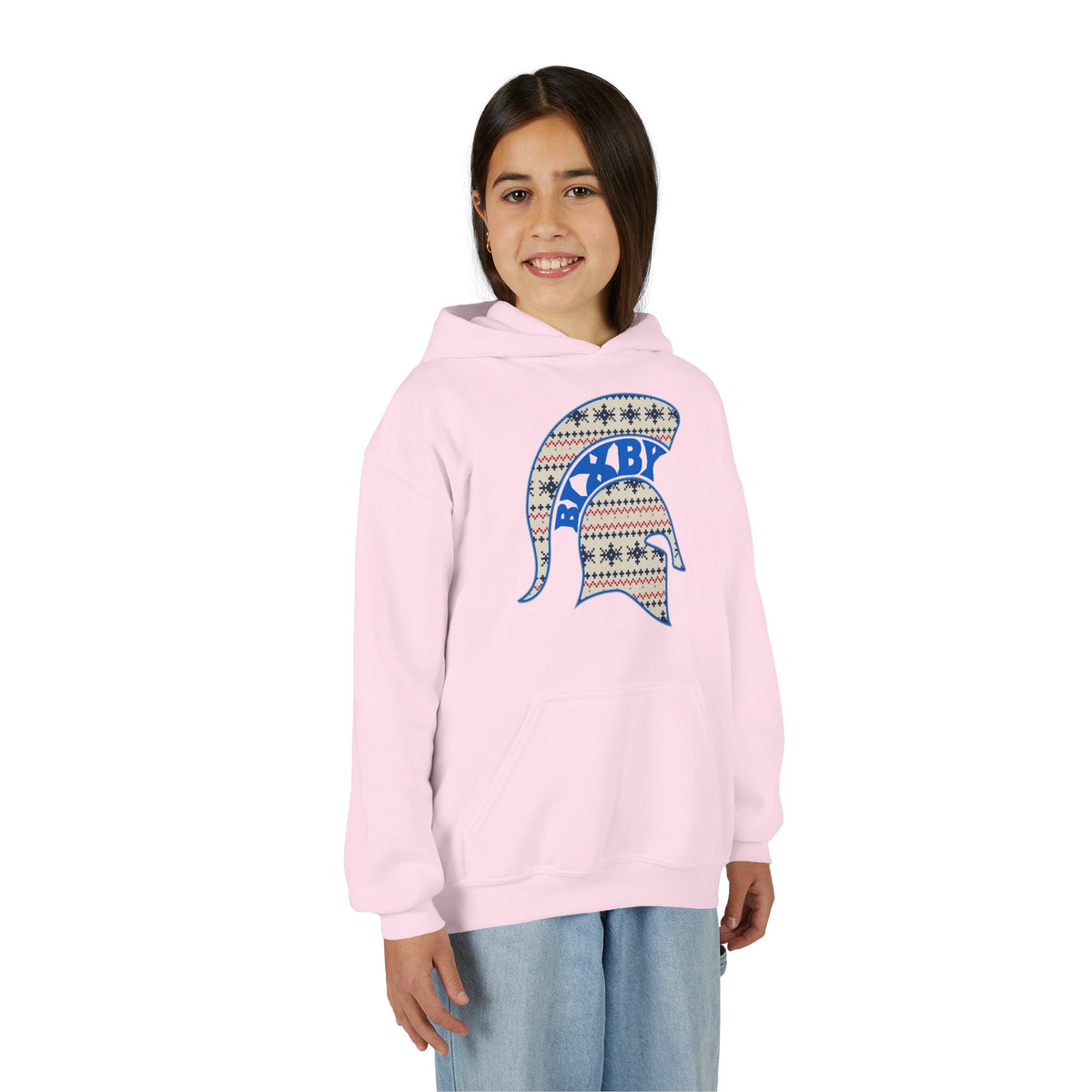 Bixby Spartans Ugly Sweater Helmet Youth Hoodie, Kids Christmas