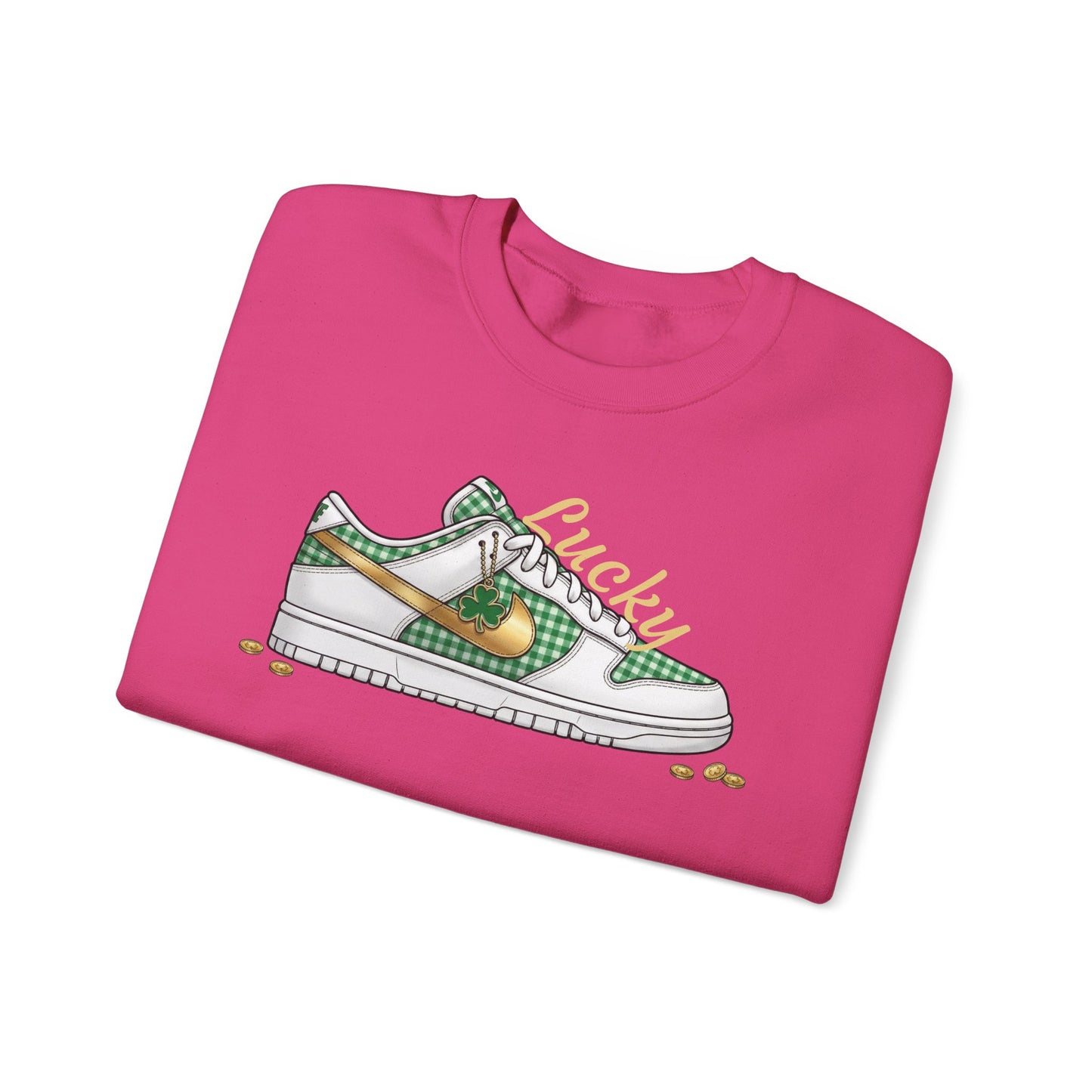 Sneaker Lucky Adult Gildan Crewneck Sweatshirt — Green Plaid Shoe Graphic