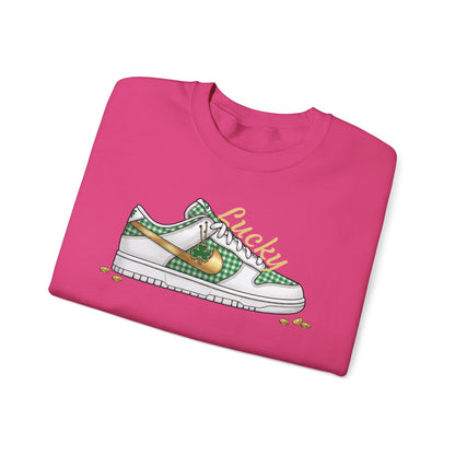 Sneaker Lucky Adult Gildan Crewneck Sweatshirt — Green Plaid Shoe Graphic