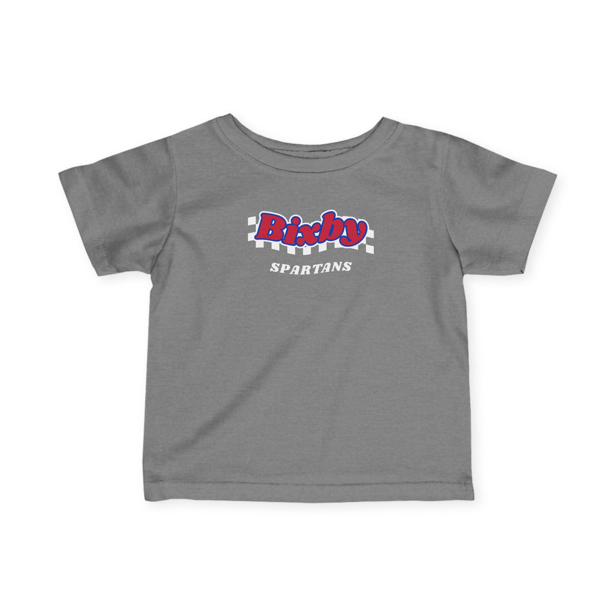 Bixby Spartans Retro Script Checkered Infant Tee – Baby Game Day Shirt