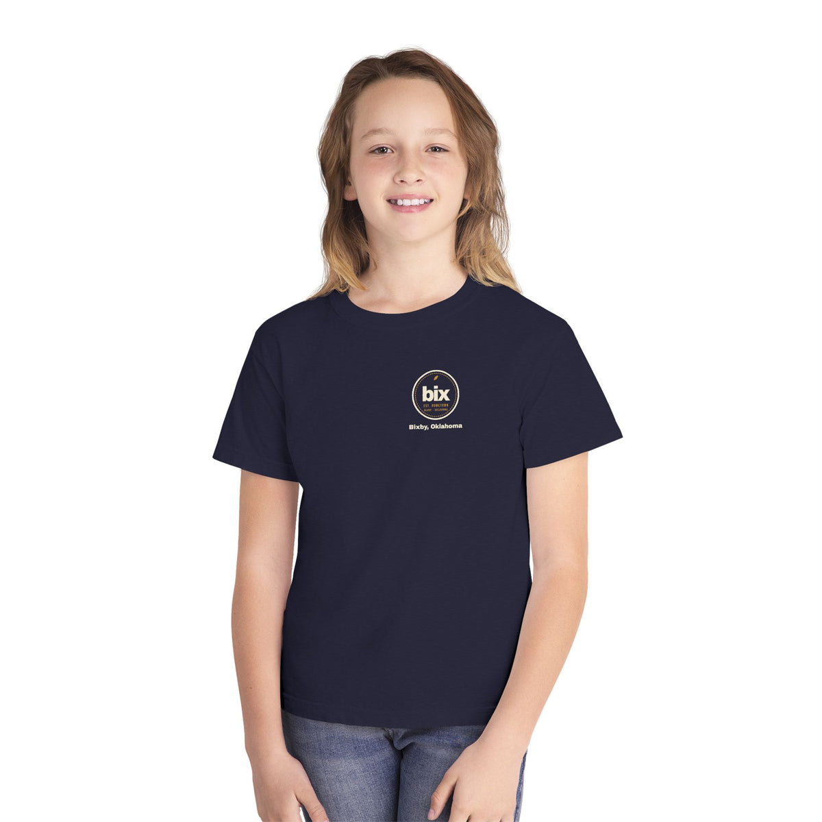 bix Stamp Bixby, Oklahoma Left-Chest Youth Tee