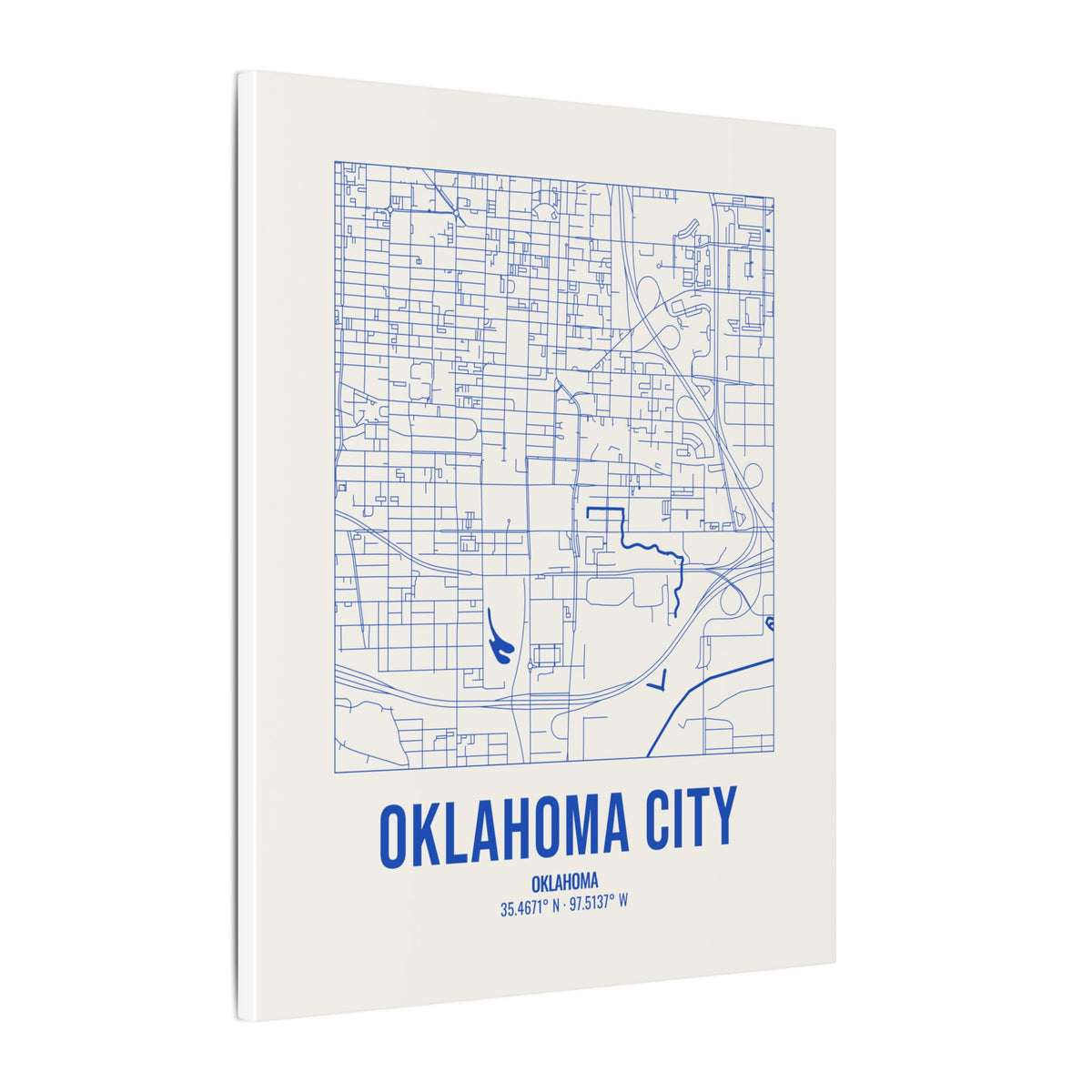 Oklahoma City Street Map Canvas, Royal Blue on Cream