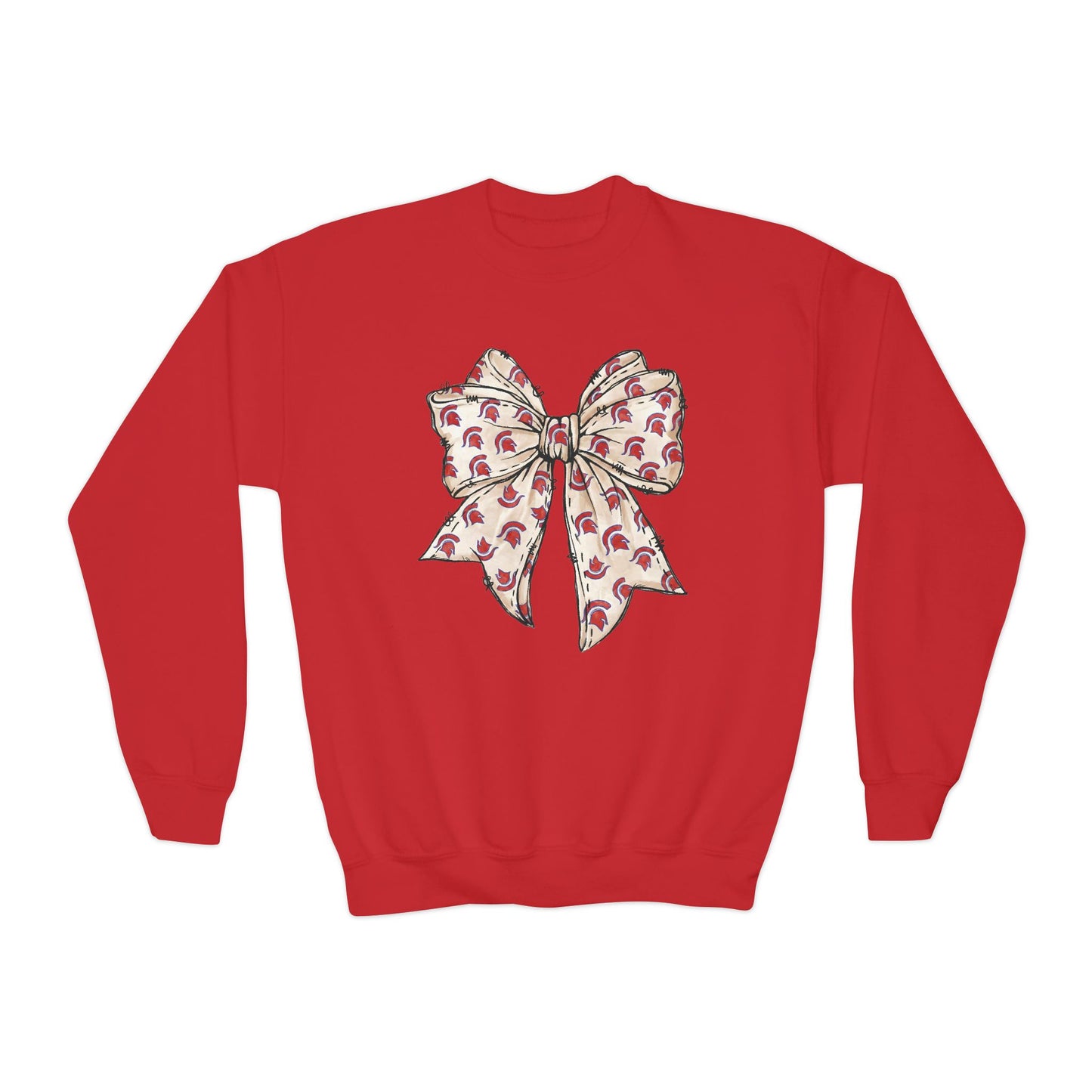 Spartan Helmet Pattered Bow Youth Gildan Sweatshirt