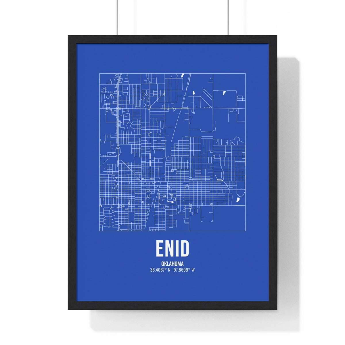 Enid Street Map Framed Print, White on Royal Blue