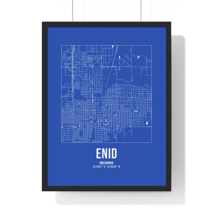 Enid Street Map Framed Print, White on Royal Blue