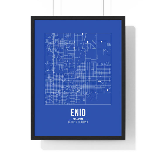 Enid Street Map Framed Print, White on Royal Blue
