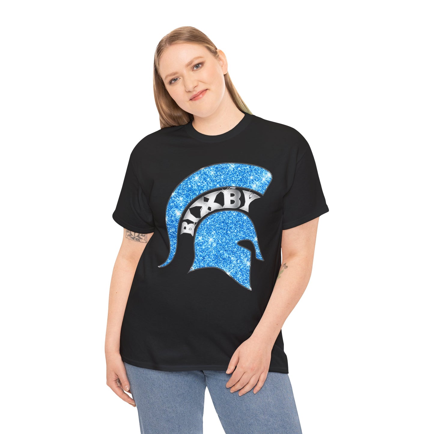 Bixby Spartan Blue Helmet Bling Gildan Tee