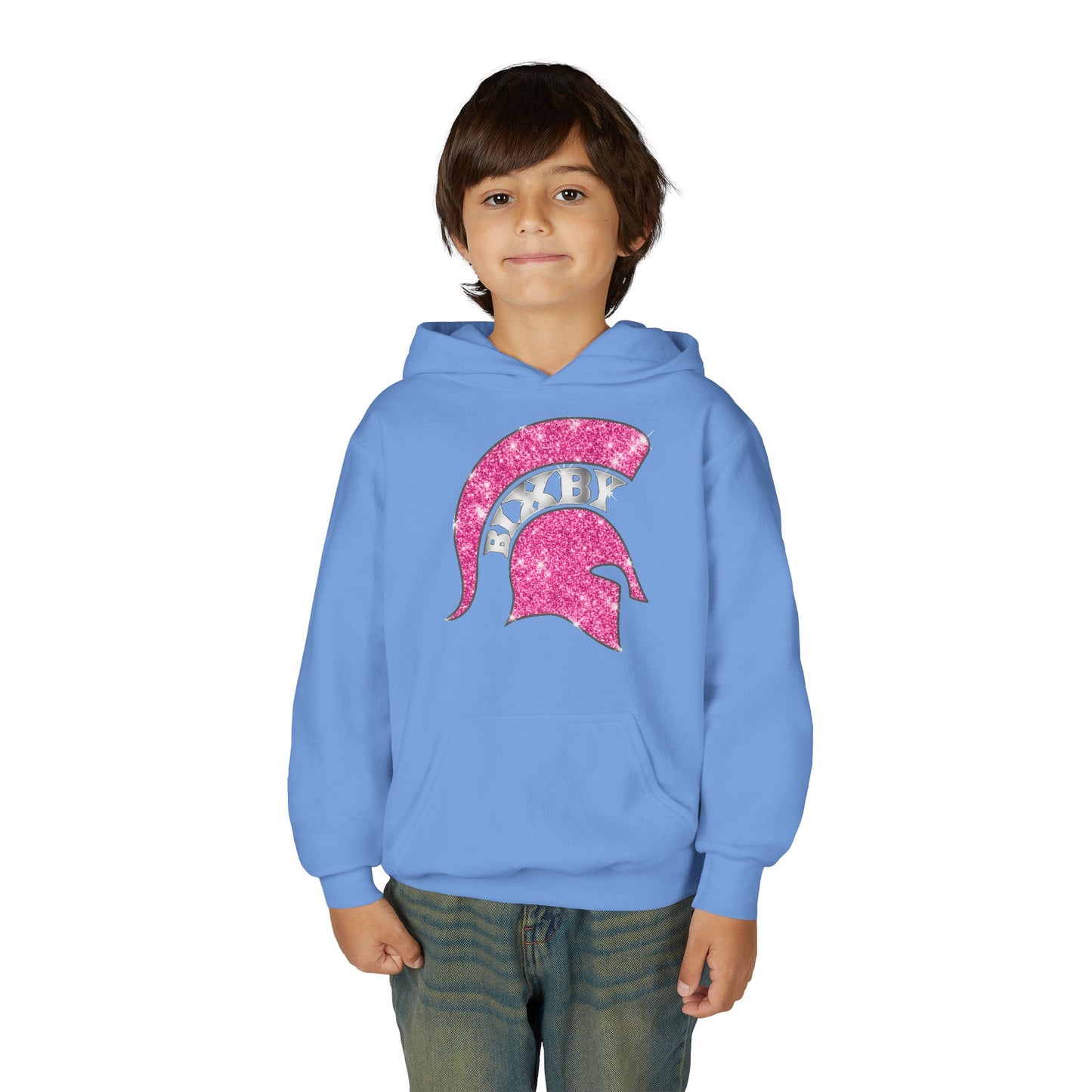 Bixby Spartan Pink Helmet Bling Youth Gildan Hoodie