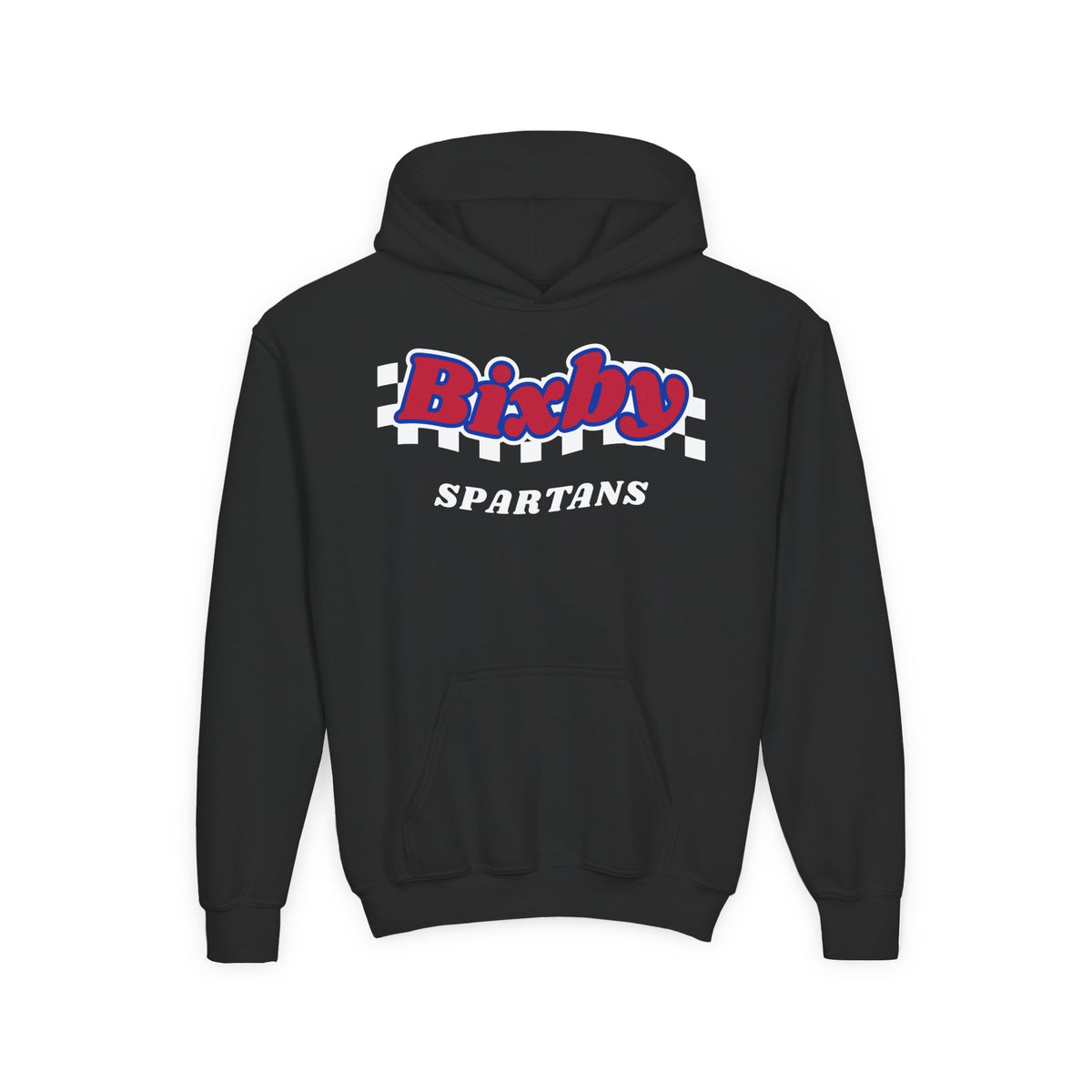 Bixby Spartans Retro Script Checkered Youth Hoodie – Kids Game Day Hoodie