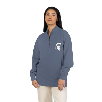 Bixby Spartans White Helmet Quarter-Zip Pullover Comfort Colors Tee