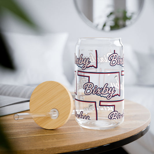 Bixby OK Spartan White Logo 16 Ounce Sipper Glass