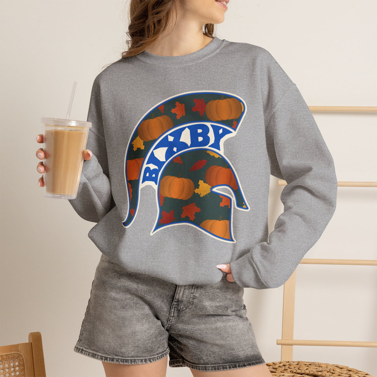 Bixby Spartans Pumpkin Patch Helmet Sweatshirt – Fall Game Day Crewneck