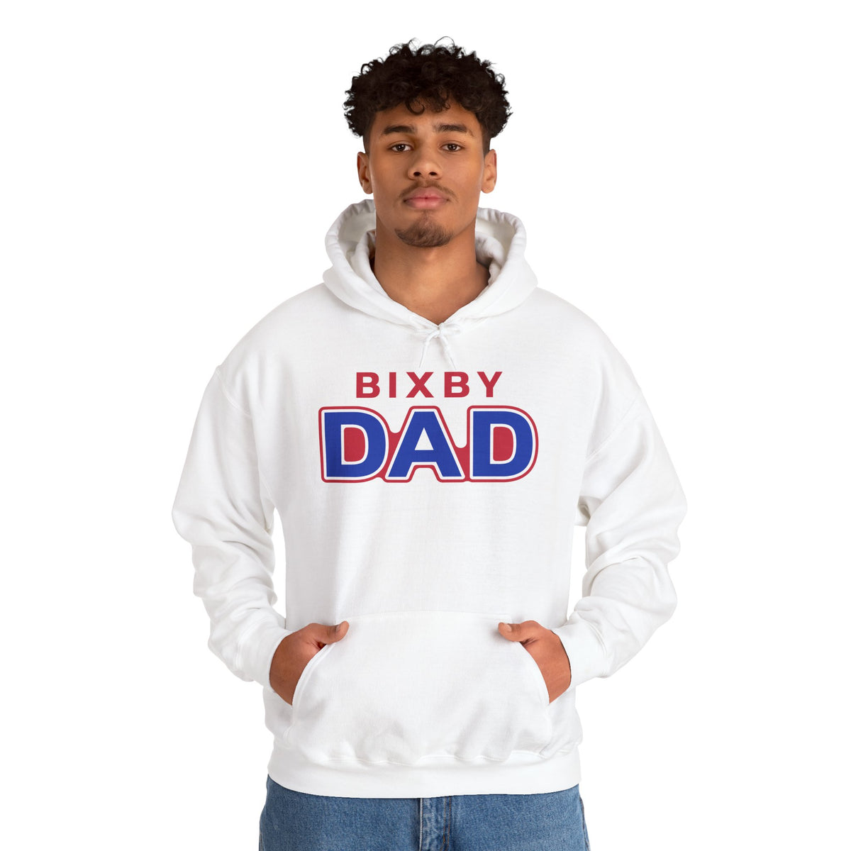 Bixby Dad Hoodie Large Print Retro Red & Blue Dad Pullover