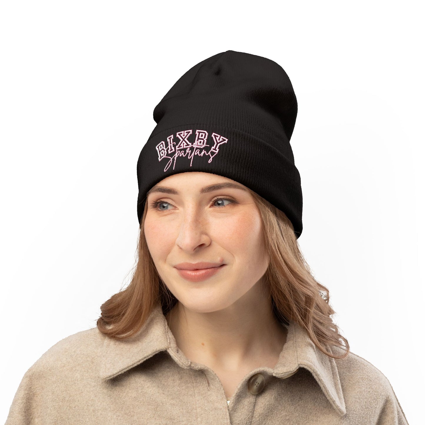 Embroidered Pink Font Bixby Spartans Beanie