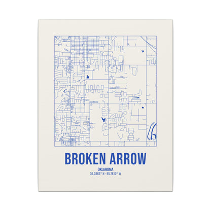 Broken Arrow Street Map Canvas, Royal Blue on Cream
