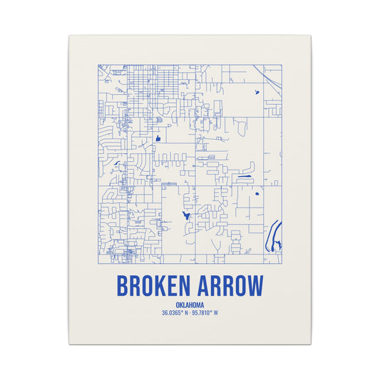 Broken Arrow Street Map Canvas, Royal Blue on Cream