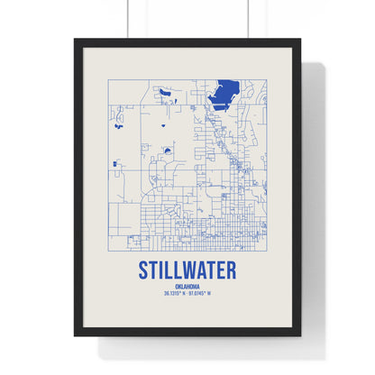 Stillwater Street Map Framed Print, Royal Blue on Cream