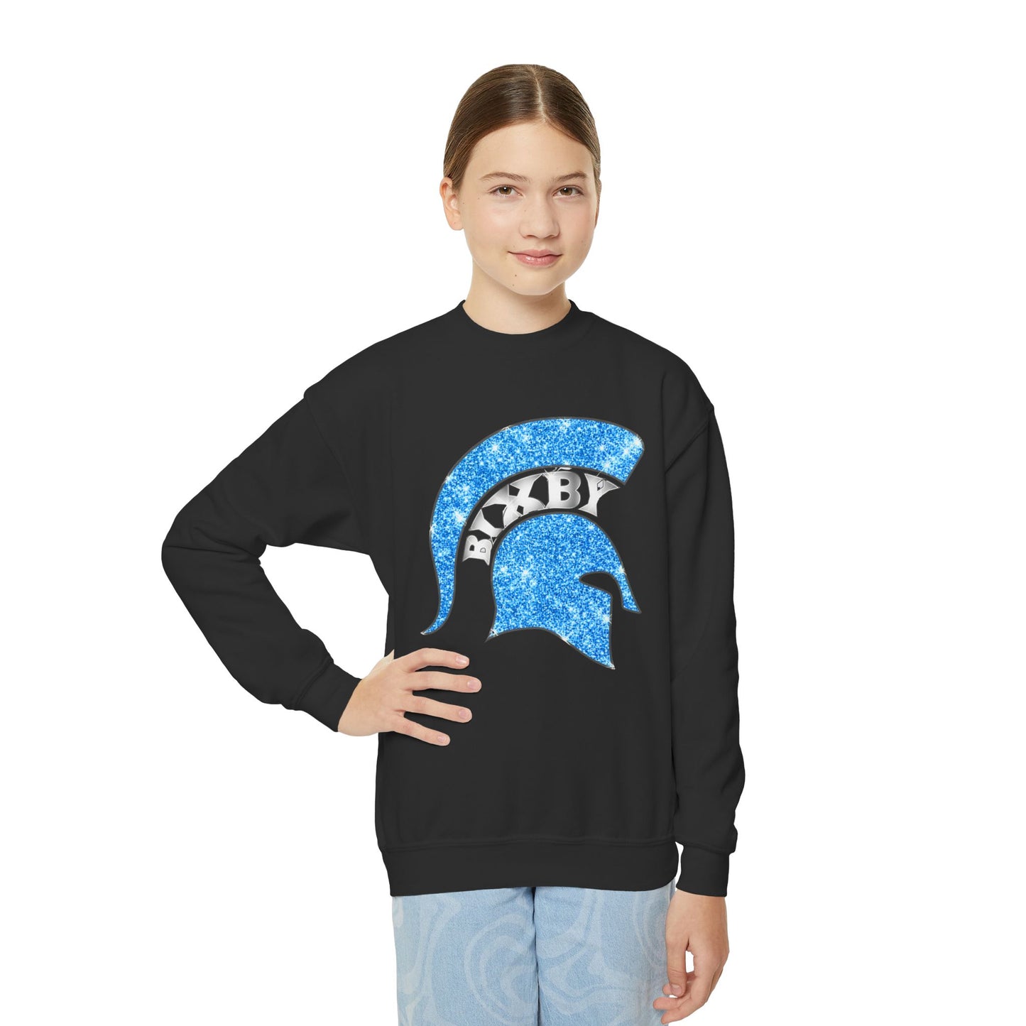 Bixby Spartan Helmet Bling Youth Gildan Sweatshirt