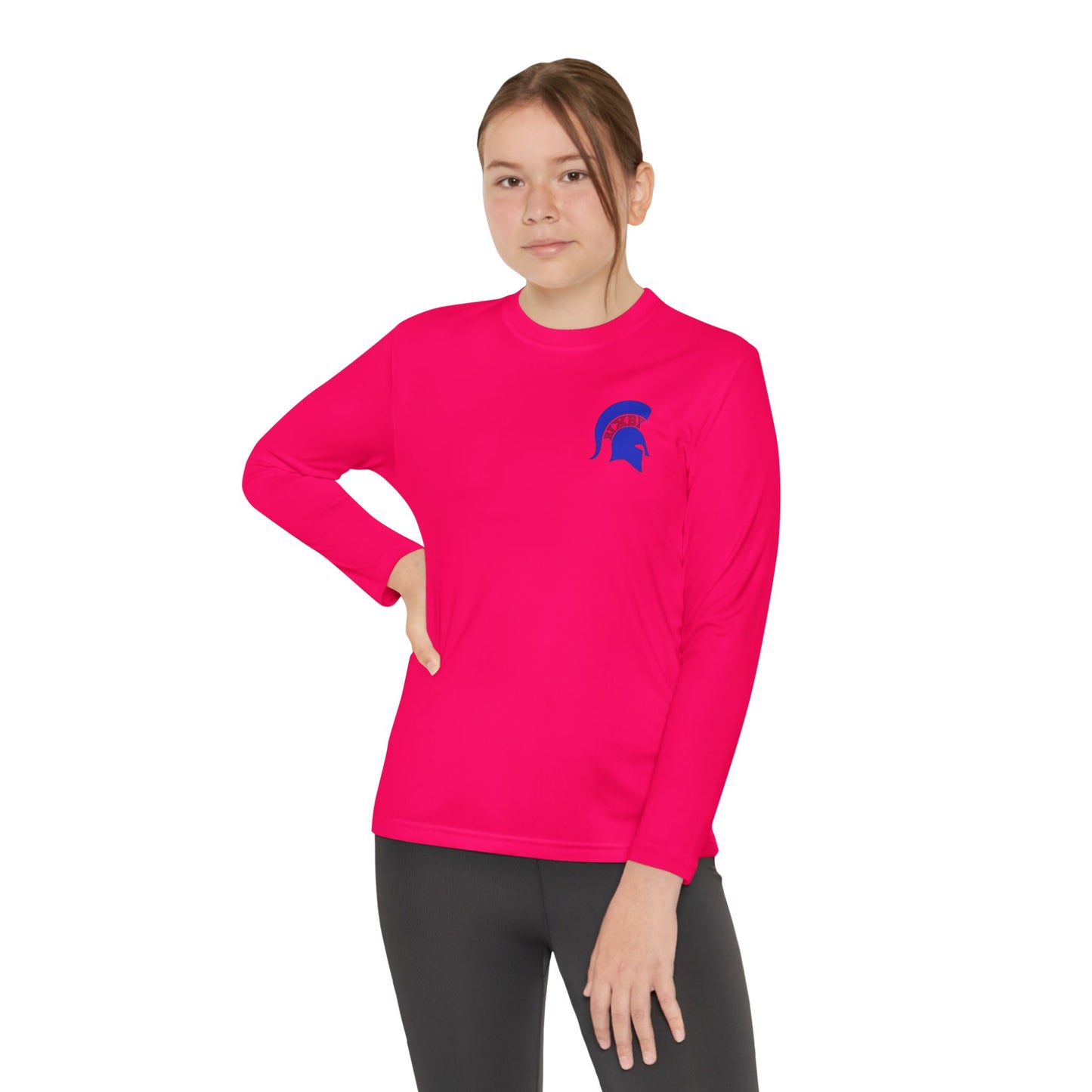 Spartan Blue Logo Youth Long Sleeve Sport-Tek Tee