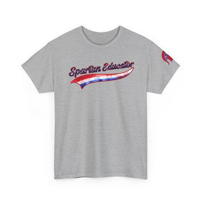 Spartan Educator Patriotic Design Gildan Tee With Sleeve Logo