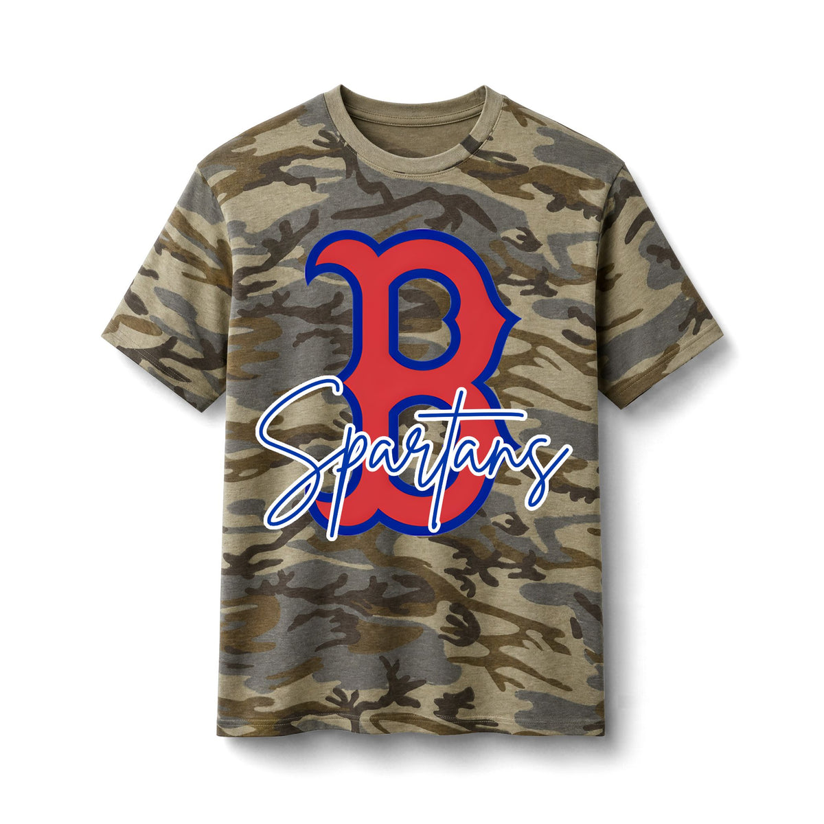 Bixby Spartans Camo Spartans - Script Logo Cotton Military Print Tee